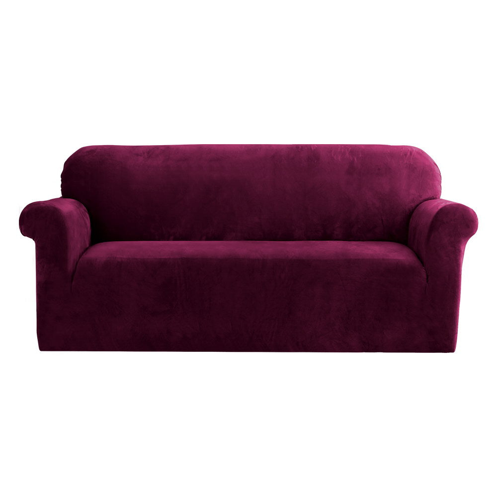 Velvet Sofa Cover Plush Couch Cover Lounge Slipcover 3-Seater Ruby Red