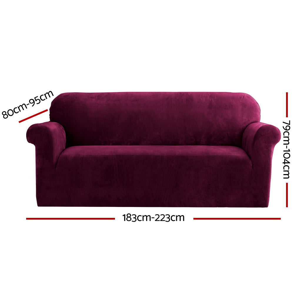 Velvet Sofa Cover Plush Couch Cover Lounge Slipcover 3-Seater Ruby Red