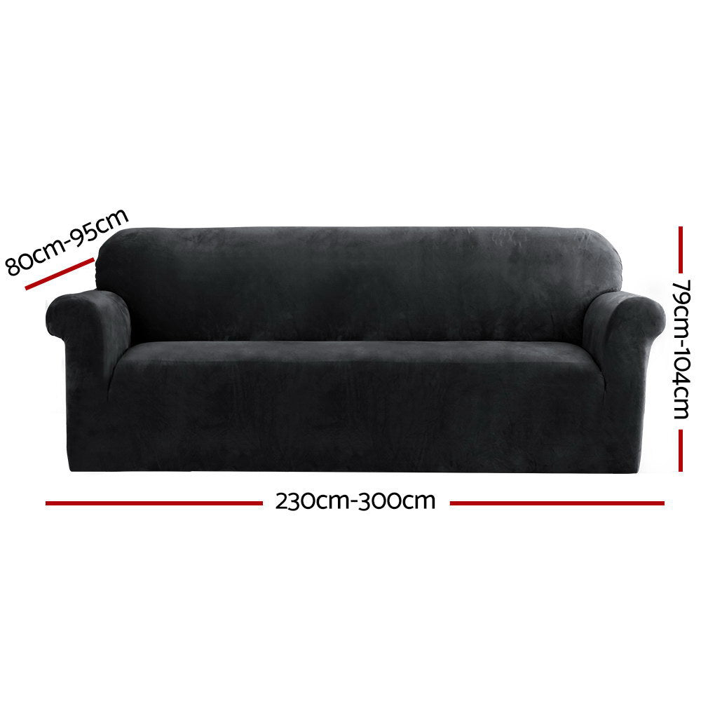 Velvet Sofa Cover Plush Couch Cover Lounge Slipcover 4-Seater Black