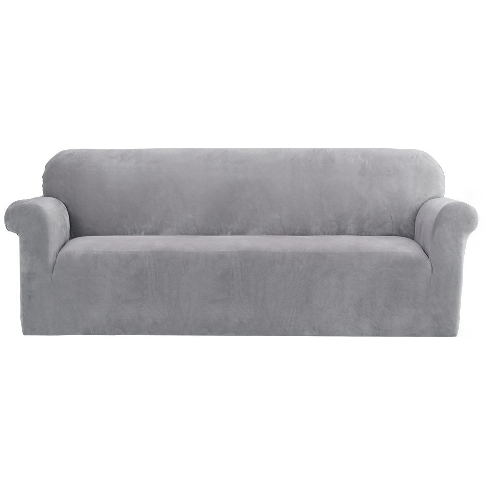 Velvet Sofa Cover Plush Couch Cover Lounge Slipcover 4-Seater Grey