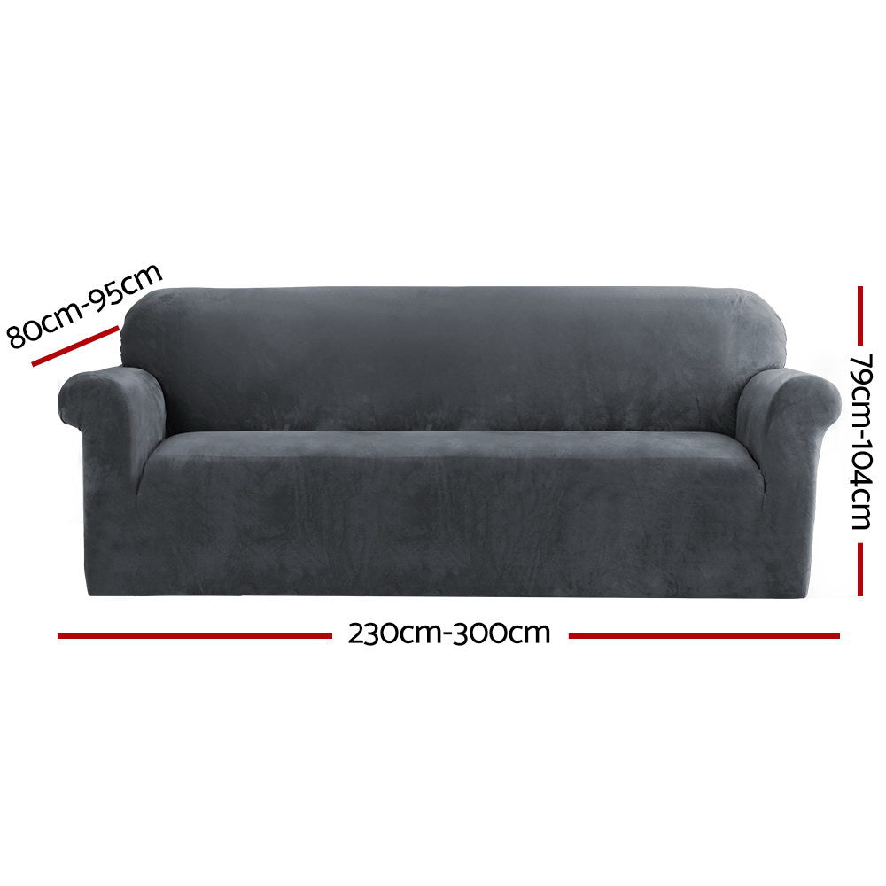 Velvet Sofa Cover Plush Couch Cover Lounge Slipcover 4-Seater Grey