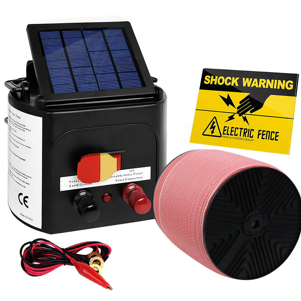 Electric Fence Energiser 3km Solar Powered Energizer Set + 1200m Tape