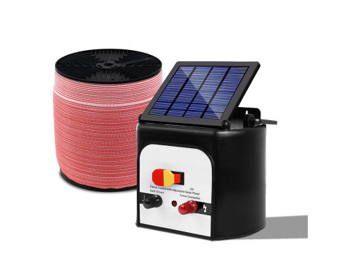 Electric Fence Energiser 8km Solar Powered Energizer Charger + 1200m Tape