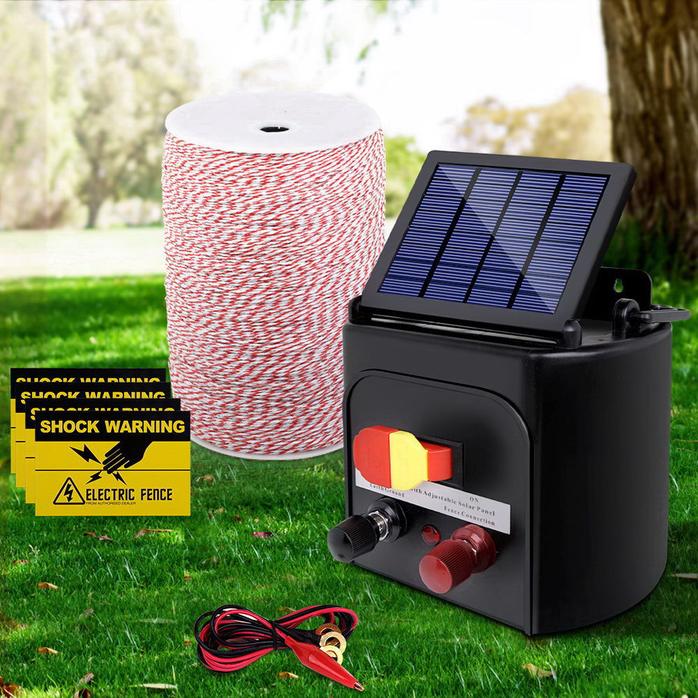 5km Solar Electric Fence Energiser Energizer 0.15J + 2000m Poly Fencing Wire Tape