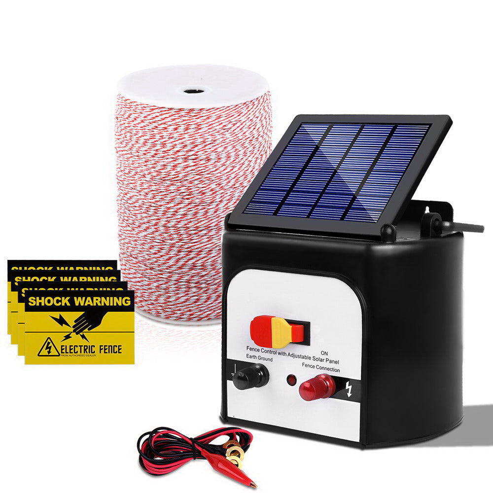 8km Solar Electric Fence Energiser Energizer 0.3J + 2000m Poly Fencing Wire Tape