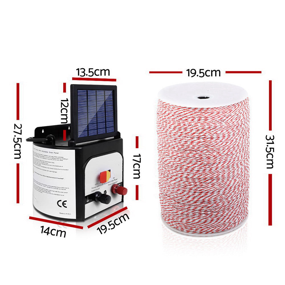 8km Solar Electric Fence Energiser Energizer 0.3J + 2000m Poly Fencing Wire Tape