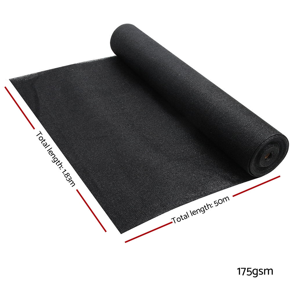 Instahut 70% Shade Cloth 1.83x50m Shade cloth Sail Heavy Duty Black