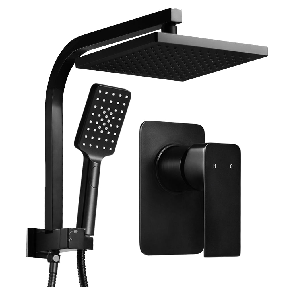 8'' Rain Shower Head Set Handheld Square High Pressure Mixer Tap - Black