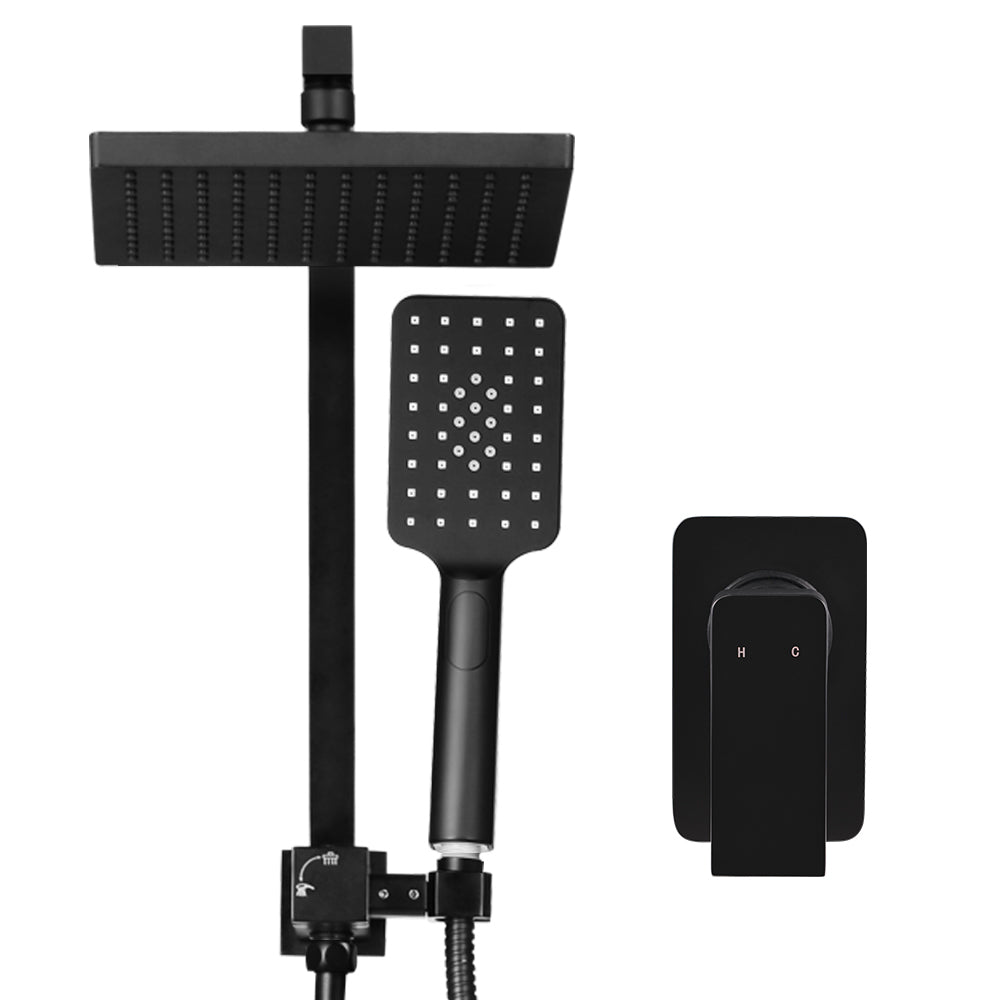 8'' Rain Shower Head Set Handheld Square High Pressure Mixer Tap - Black