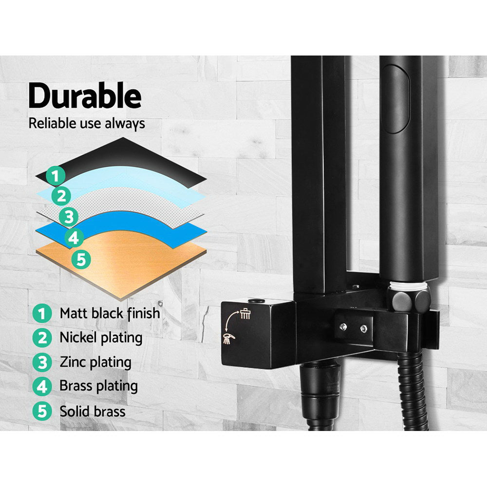 8'' Rain Shower Head Set Handheld Square High Pressure Mixer Tap - Black