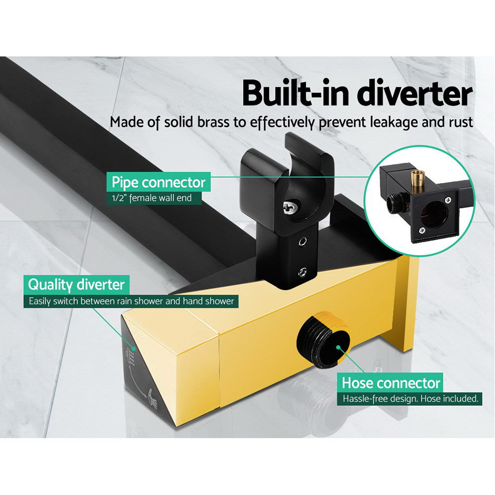 8'' Rain Shower Head Set Handheld Square High Pressure Mixer Tap - Black