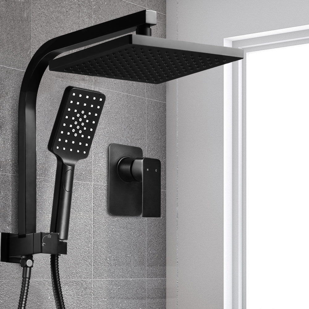 8'' Rain Shower Head Set Handheld Square High Pressure Mixer Tap - Black