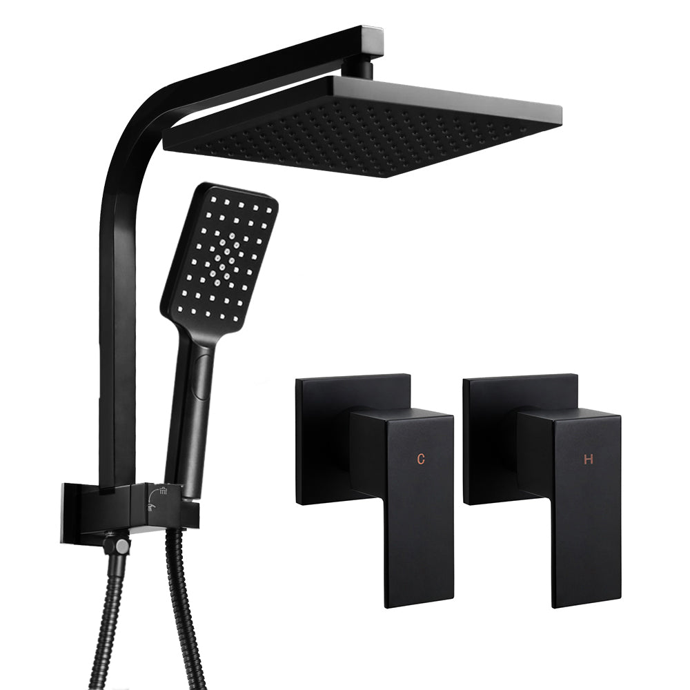 8'' Rain Shower Head Set Handheld Square High Pressure Twins Tap - Black
