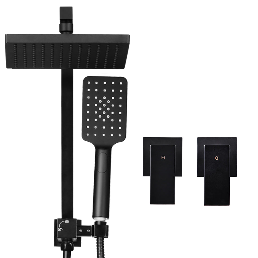 8'' Rain Shower Head Set Handheld Square High Pressure Twins Tap - Black