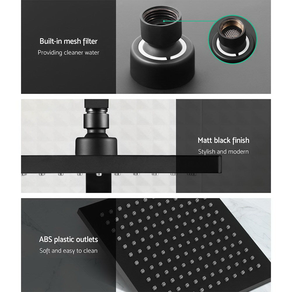 8'' Rain Shower Head Set Handheld Square High Pressure Twins Tap - Black