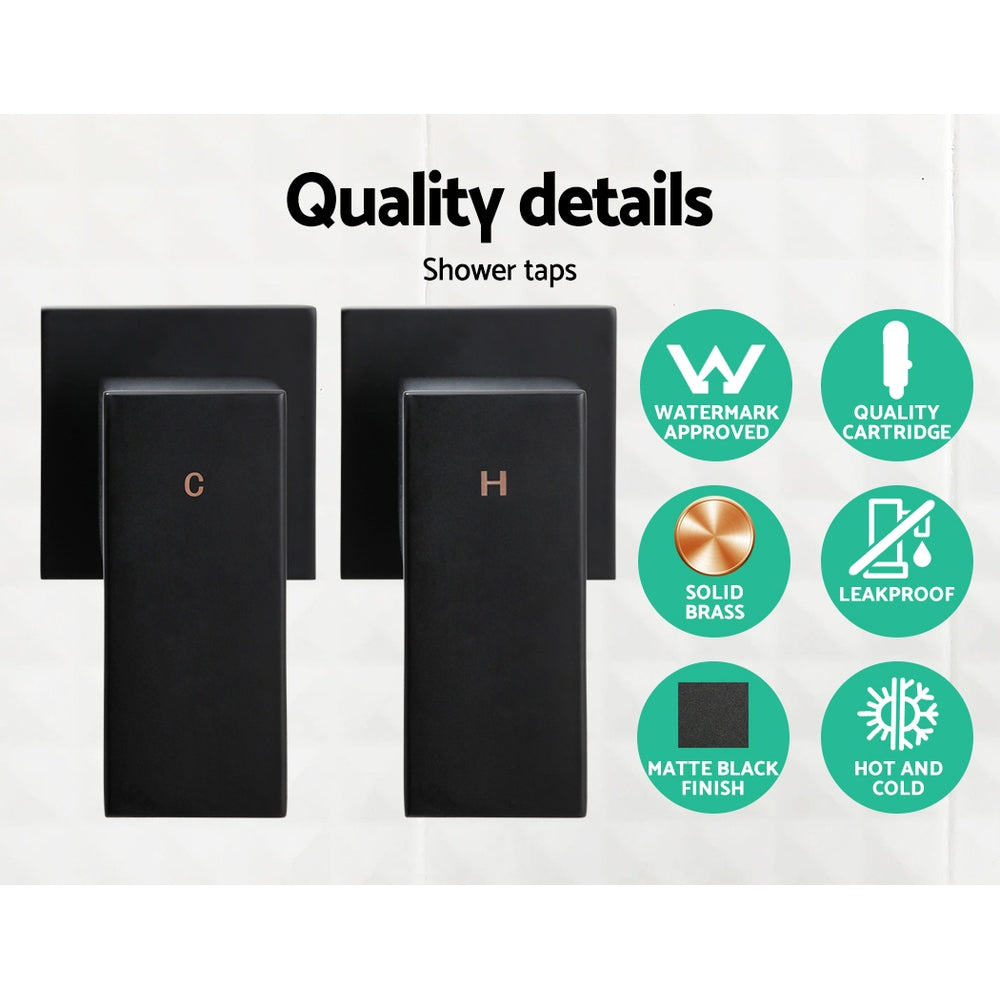 8'' Rain Shower Head Set Handheld Square High Pressure Twins Tap - Black