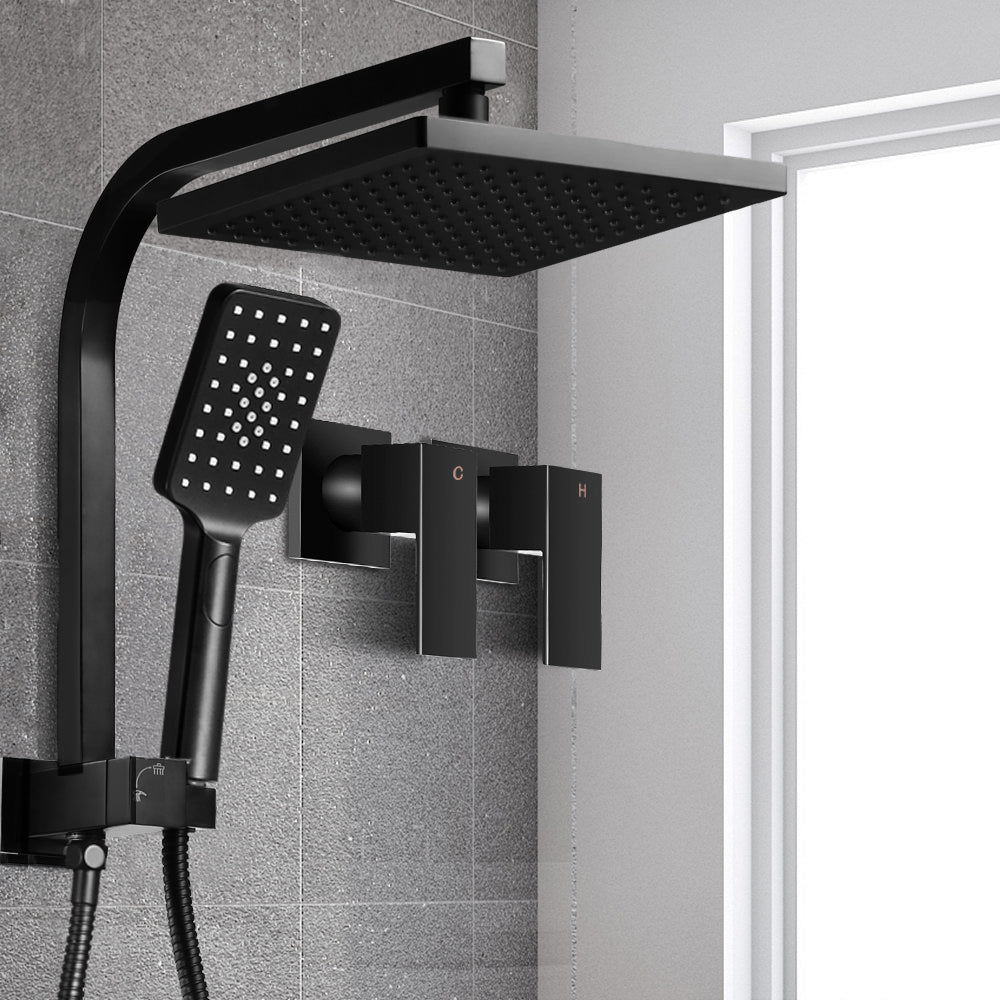 8'' Rain Shower Head Set Handheld Square High Pressure Twins Tap - Black