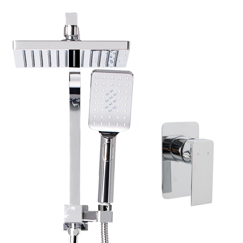 8'' Rain Shower Head Set Handheld Square High Pressure Mixer Tap - Chrome
