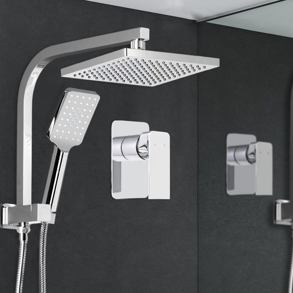 8'' Rain Shower Head Set Handheld Square High Pressure Mixer Tap - Chrome