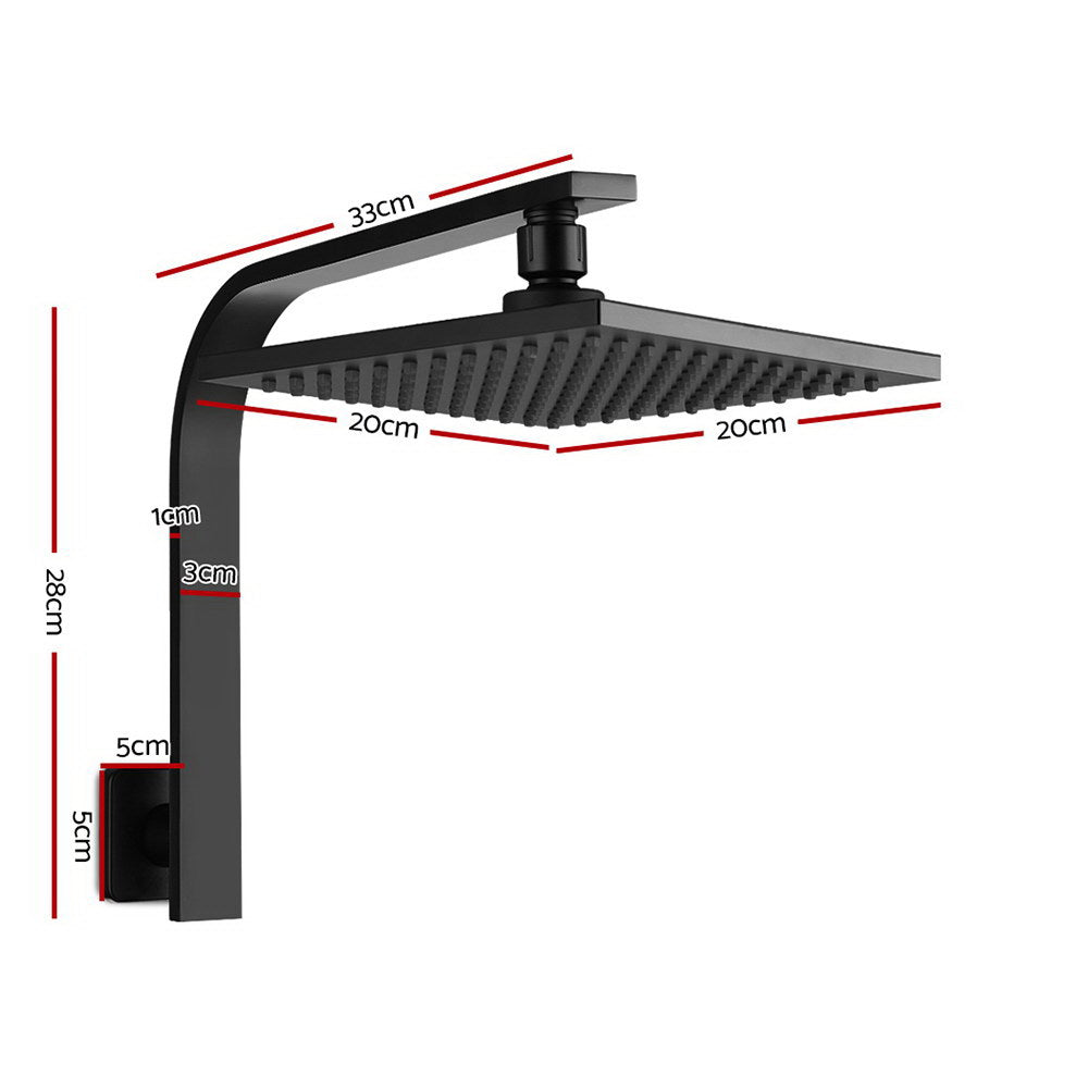 8'' Rain Shower Head Wall Arm Square High Pressure Black