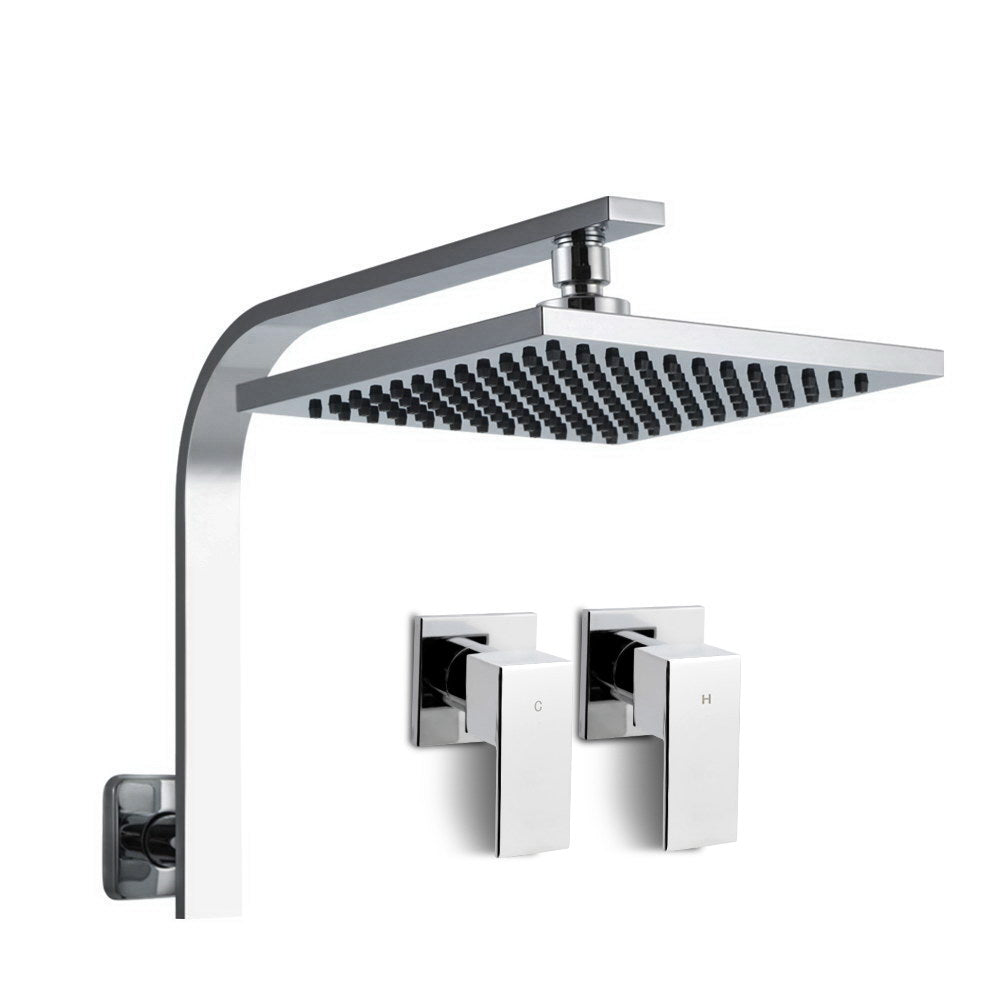 8'' Rain Shower Head Wall Arm Square High Pressure Twins Tap Chrome