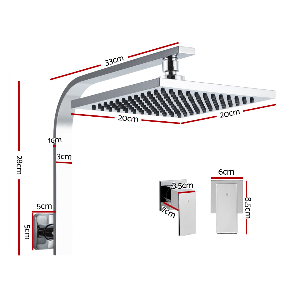 8'' Rain Shower Head Wall Arm Square High Pressure Twins Tap Chrome
