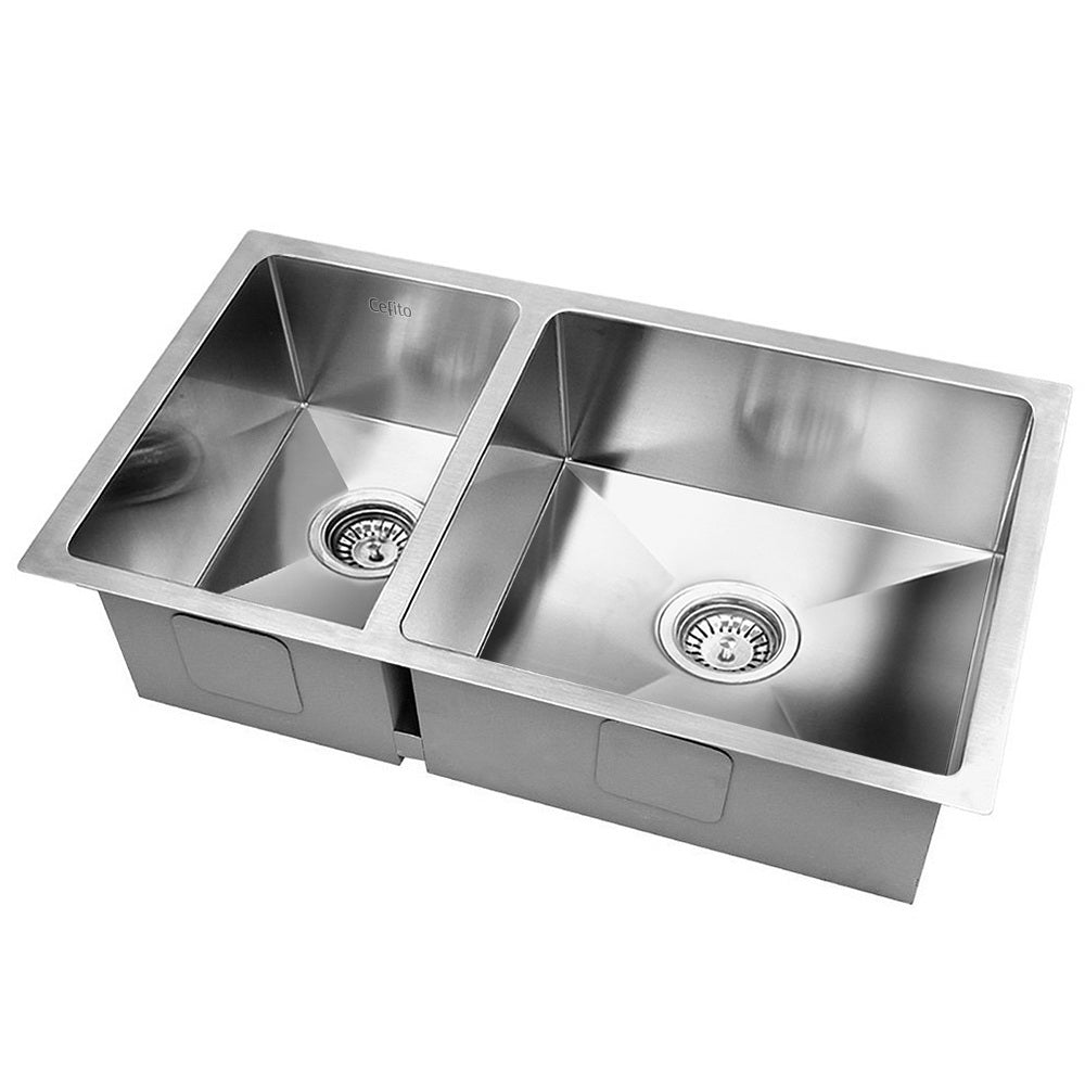 Cefito Kitchen Sink 71X45cm Stainless Steel Basin Double Bowl Silver