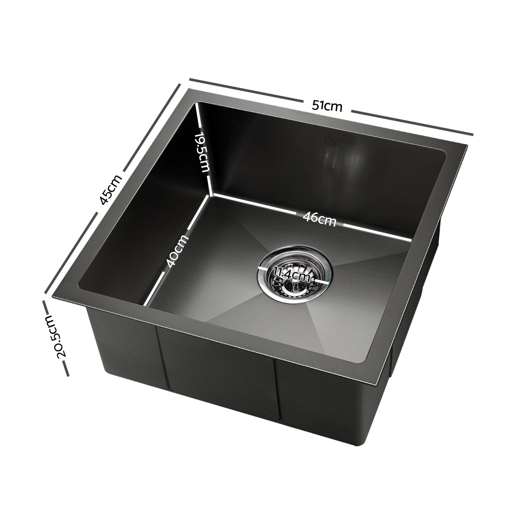 Cefito Kitchen Sink 51X45cm Stainless Steel Basin Single Bowl Black