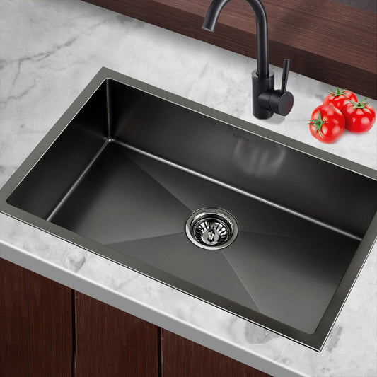 Cefito Kitchen Sink 70X45cm Stainless Steel Basin Single Bowl Black
