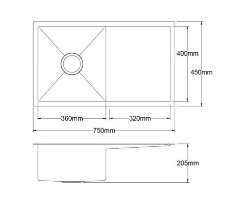 Cefito Kitchen Sink 75X45cm Stainless Steel Basin Single Bowl Black