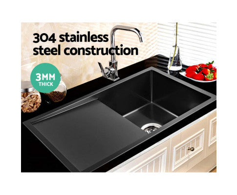 Cefito Kitchen Sink 75X45cm Stainless Steel Basin Single Bowl Black