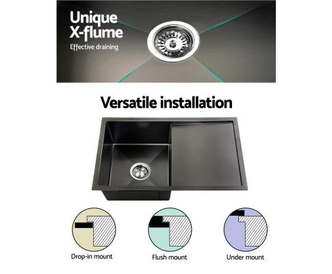 Cefito Kitchen Sink 75X45cm Stainless Steel Basin Single Bowl Black