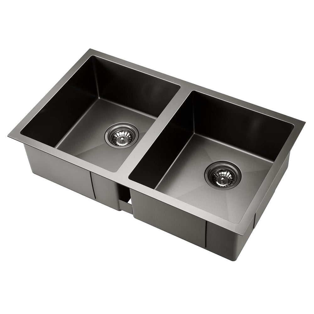 Cefito Kitchen Sink 77X45cm Stainless Steel Basin Double Bowl Black