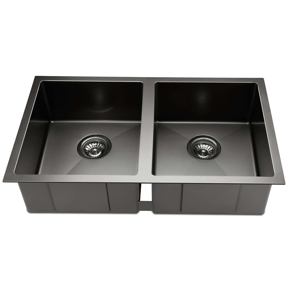 Cefito Kitchen Sink 77X45cm Stainless Steel Basin Double Bowl Black