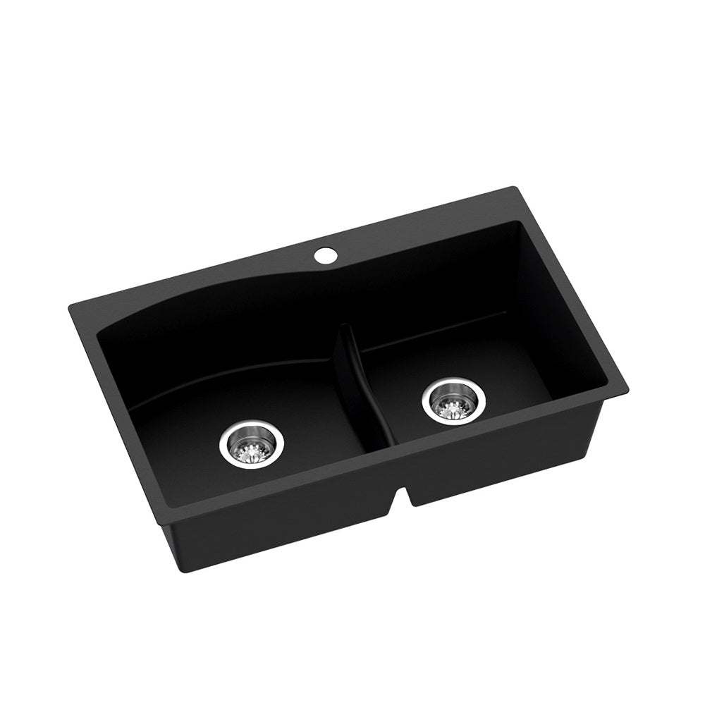 Kitchen Sink 76x47cm Granite Stone Basin Double Bowl Laundry - Black
