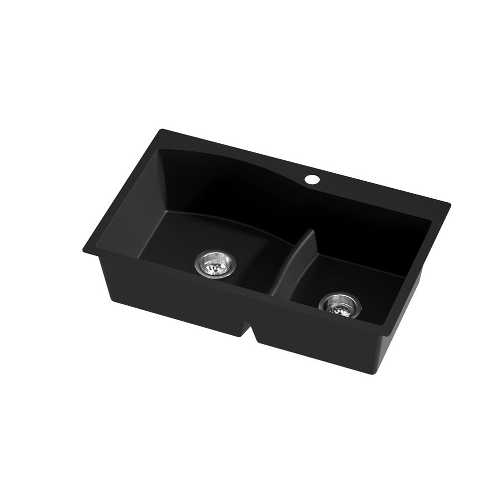Kitchen Sink 76x47cm Granite Stone Basin Double Bowl Laundry - Black