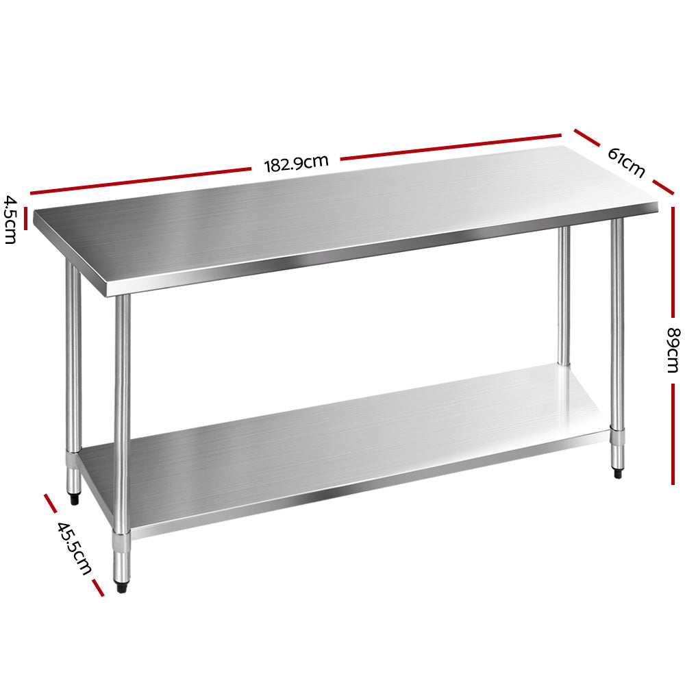 1829x610mm Commercial Stainless Steel Kitchen Bench