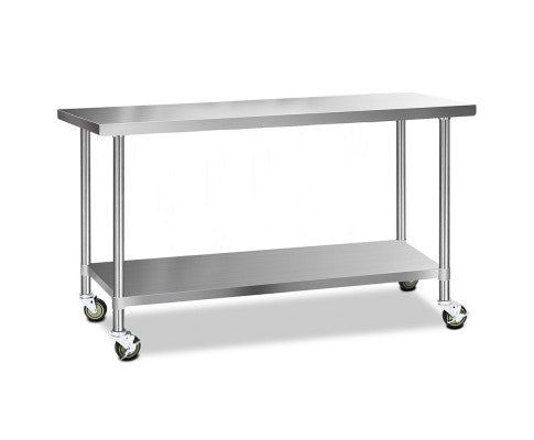 304 Stainless Steel Kitchen Benches Work Bench Food Prep Table with Wheels 1829Mmx610MM