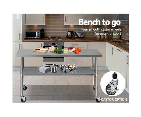 304 Stainless Steel Kitchen Benches Work Bench Food Prep Table with Wheels 1829Mmx610MM