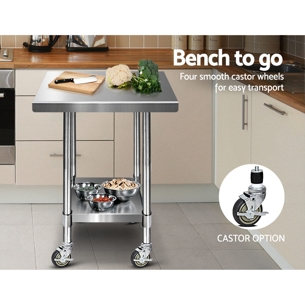 762x762mm Commercial Stainless Steel Kitchen Bench with 4pcs Castor Wheels