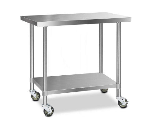 430 Stainless Steel Kitchen Benches Work Bench Food Prep Table with Wheels 1219Mmx610MM