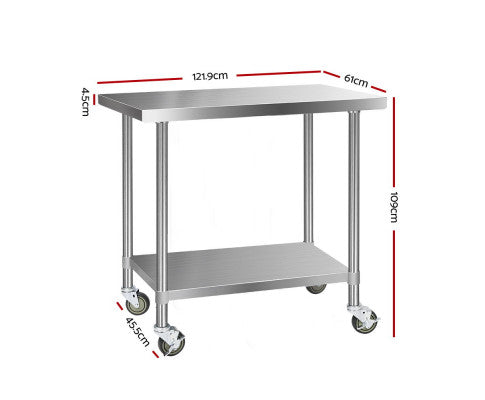 430 Stainless Steel Kitchen Benches Work Bench Food Prep Table with Wheels 1219Mmx610MM