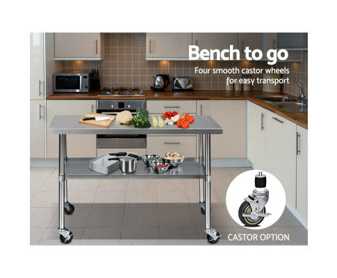 430 Stainless Steel Kitchen Benches Work Bench Food Prep Table with Wheels 1219Mmx610MM