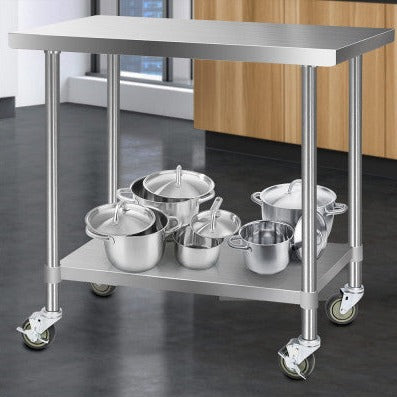 430 Stainless Steel Kitchen Benches Work Bench Food Prep Table with Wheels 1219Mmx610MM