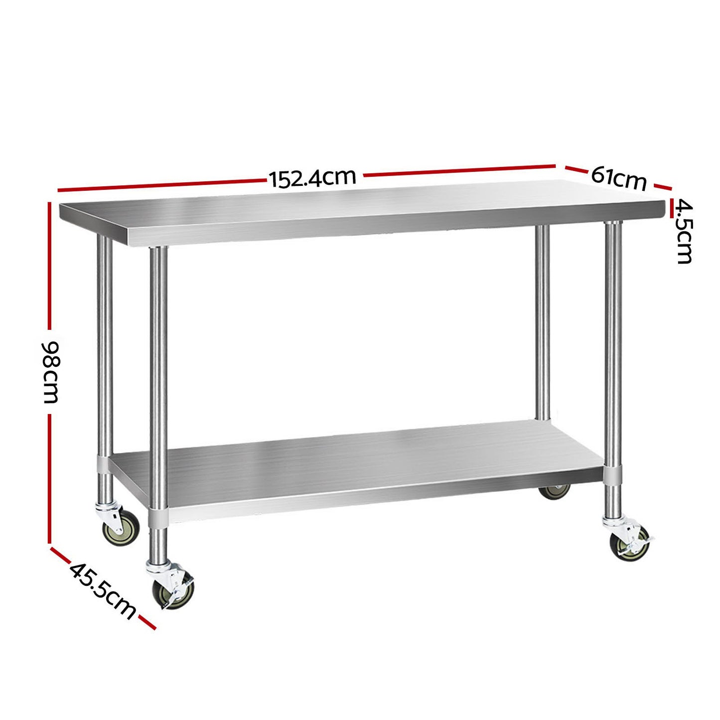 430 Stainless Steel Kitchen Benches Work Bench Food Prep Table with Wheels 1524Mmx610MM