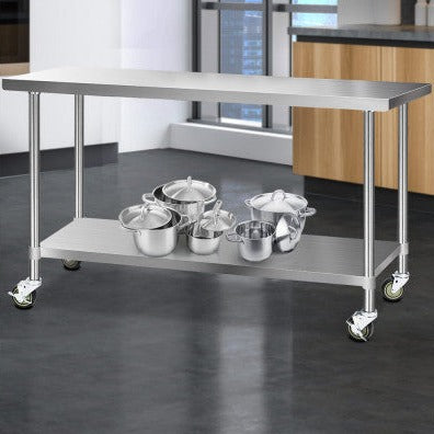 430 Stainless Steel Kitchen Benches Work Bench Food Prep Table with Wheels 1829Mmx610MM