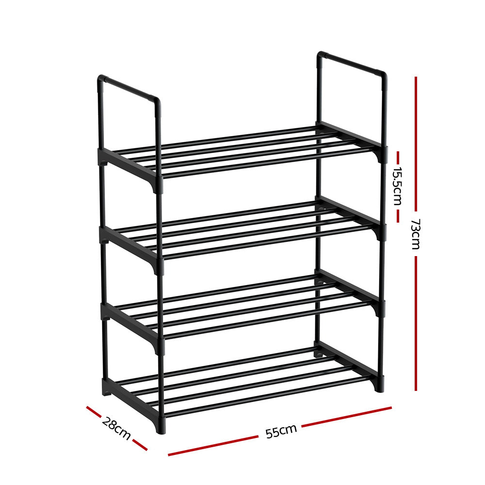 Shoe Rack Stackable Shelves 4 Tiers 55cm Shoes Storage Stand Black