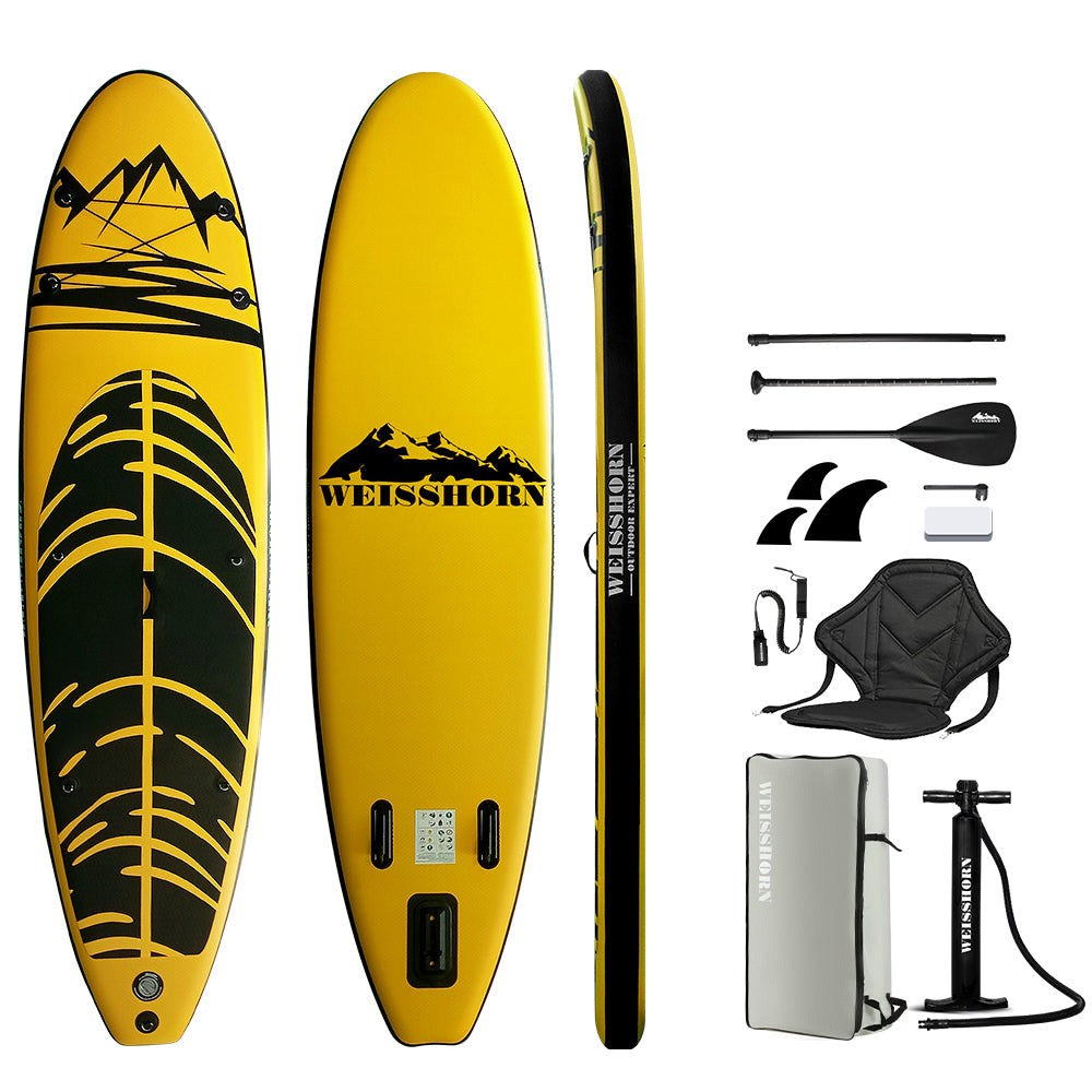 Stand Up Paddle Board 10.6ft Inflatable SUP Surfboard Paddleboard Kayak Surf - Yellow