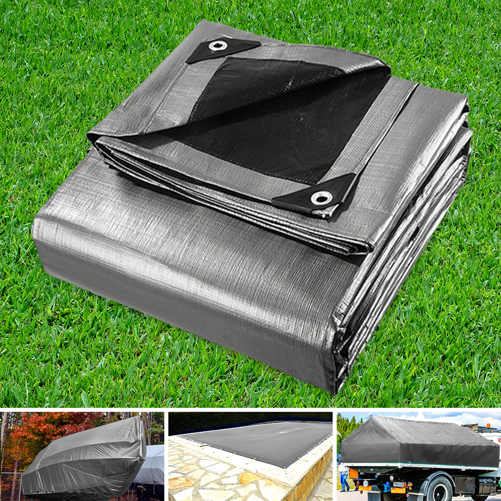 3.6x4.8m Tarp Camping Tarps Poly Tarpaulin Heavy Duty Cover 180gsm Silver