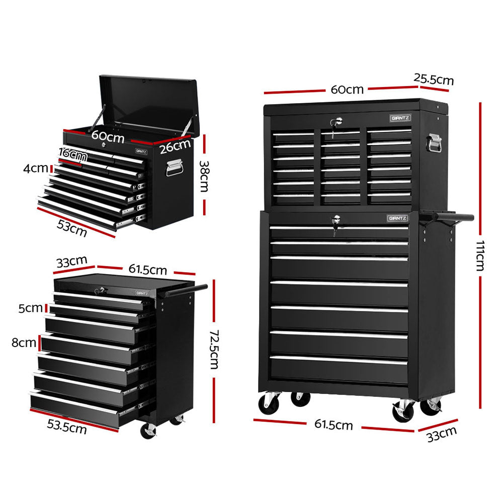 17 Drawers Tool Box Trolley Chest Cabinet Cart Garage Mechanic Toolbox Black